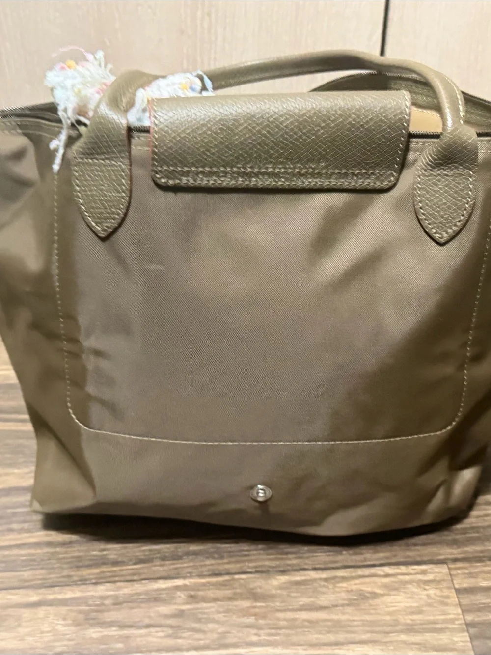 Longchamp Olive Nylon Tote with Orange Trim - Picture 9 of 16